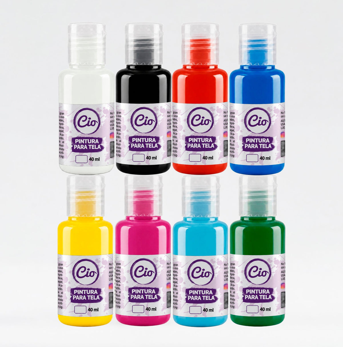 Set 8 colores pinturas para telas / textil 40ml - Cio Manualidades