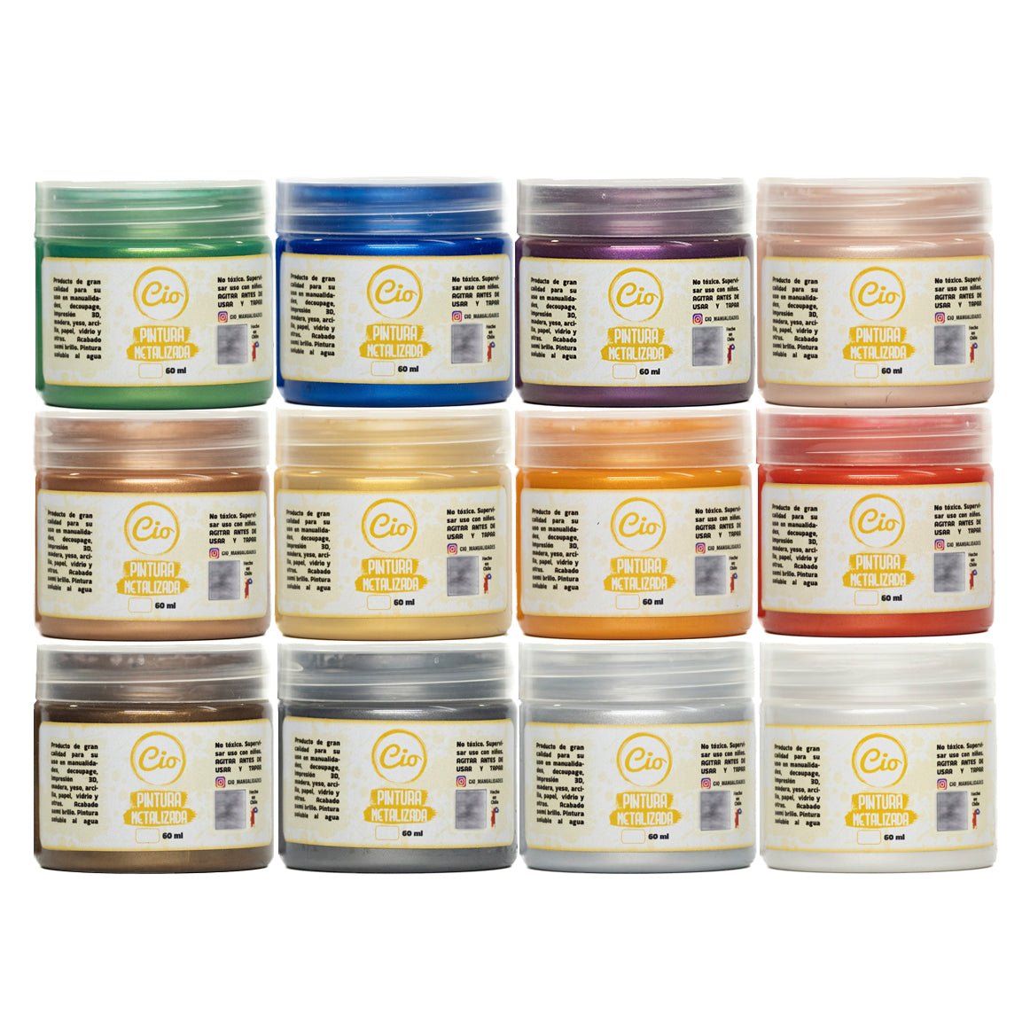 Set 12 Pinturas Metalizadas 60ml - Cio Manualidades
