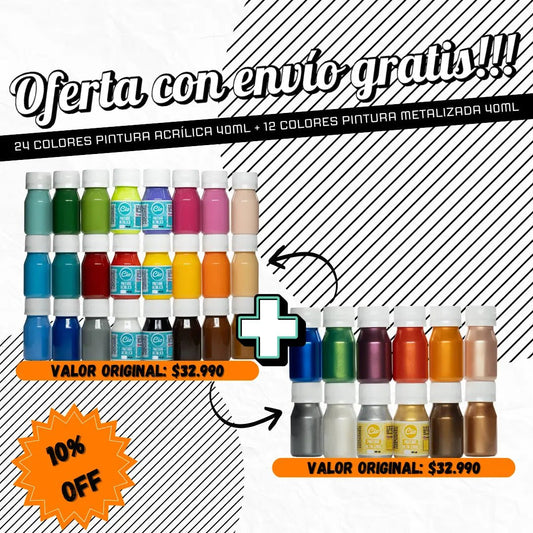 Pack 24 Acrílicos 40ml y 12 Metalizados 40ml (ENVÍO GRATIS) - Cio Manualidades