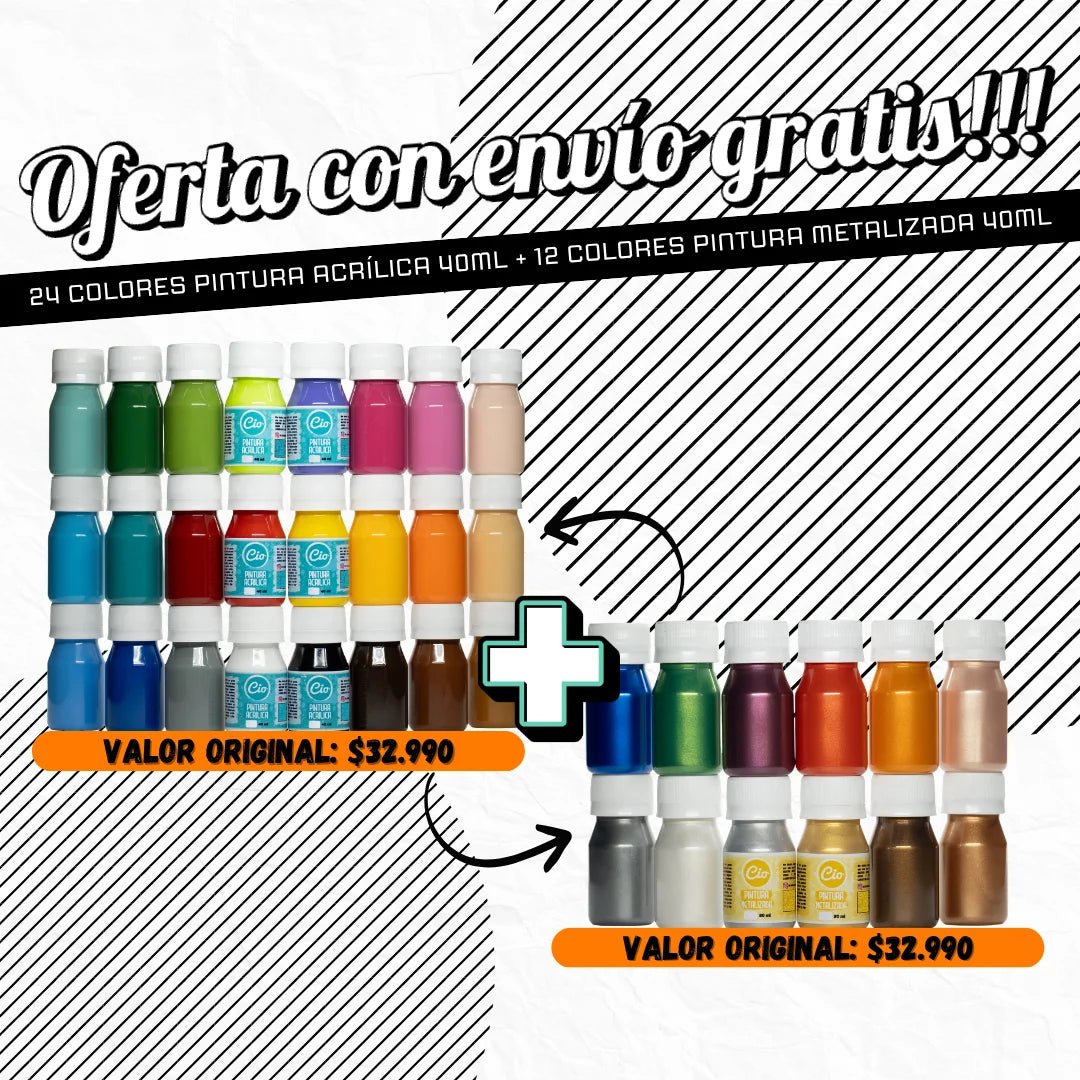 Pack 24 Acrílicos 40ml y 12 Metalizados 40ml (ENVÍO GRATIS) - Cio Manualidades