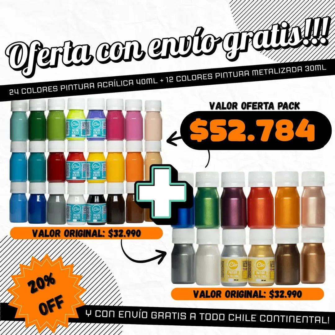 Pack 24 Acrílicos 40ml y 12 Metalizados 40ml (ENVÍO GRATIS) - Cio Manualidades