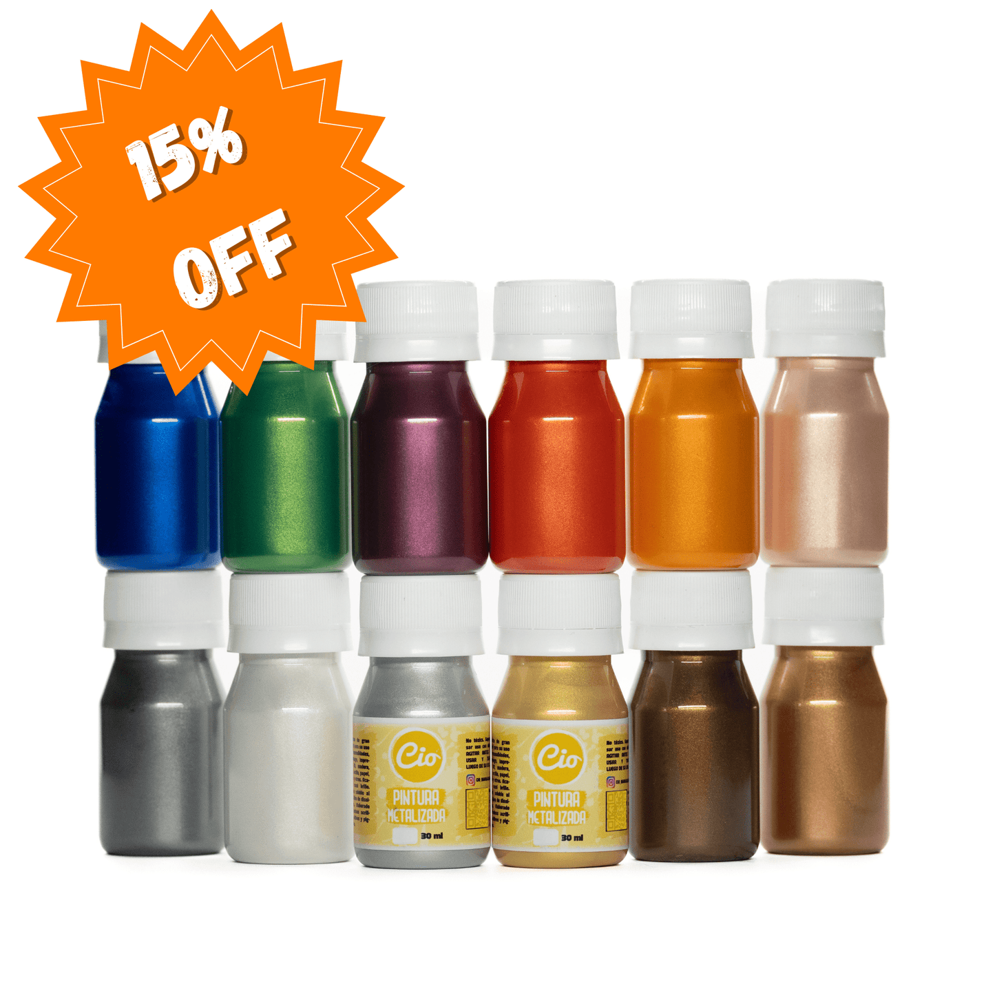 Set 12 Pinturas Metalizadas 30ml - Cio Manualidades