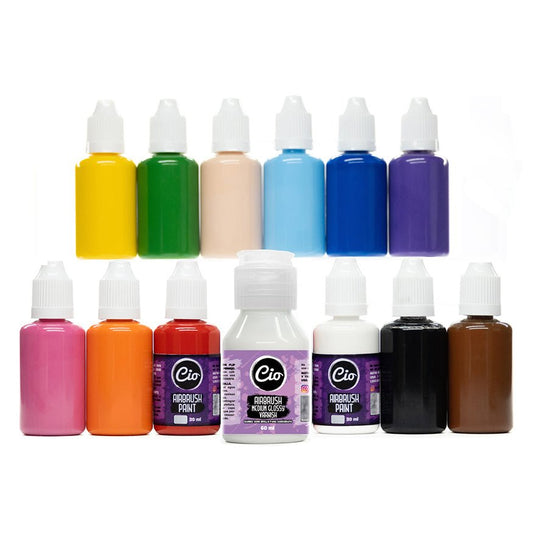 Set 12 Pinturas para aerógrafo 30ml + Barniz Mate - Cio Manualidades