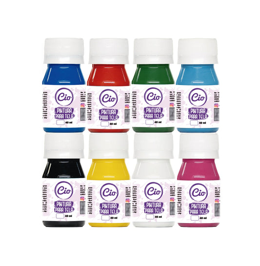 Set 8 colores pinturas para telas / textil 40ml - Cio Manualidades
